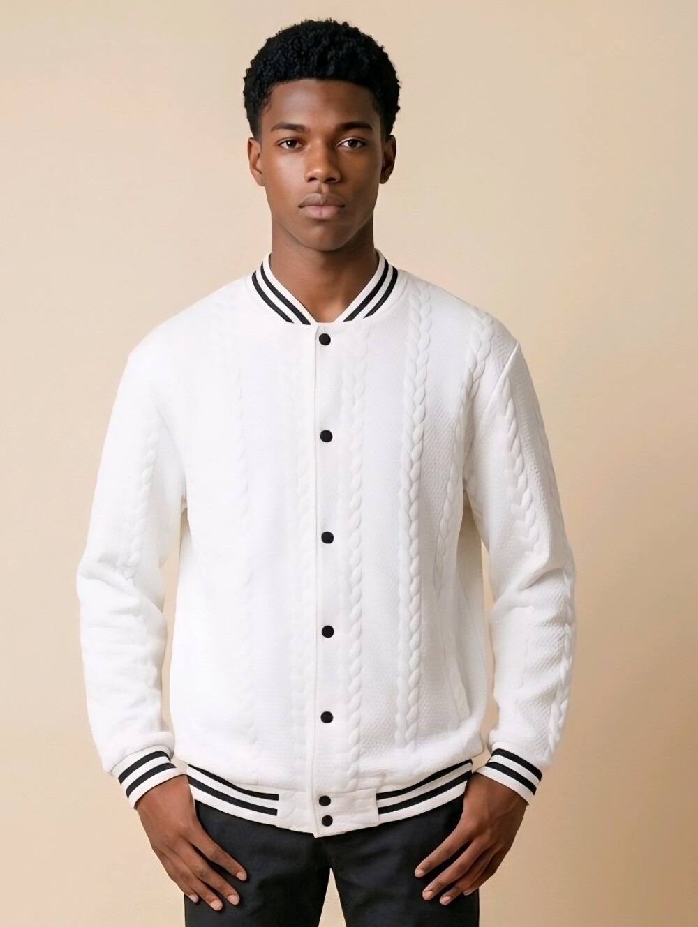 Men's Bright White Cable Knit Cardigan